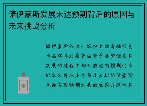 诺伊豪斯发展未达预期背后的原因与未来挑战分析
